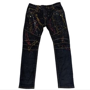 Vintage Balmain Men's Dark Wash Paint Splatter Straight Leg Jeans 36x33